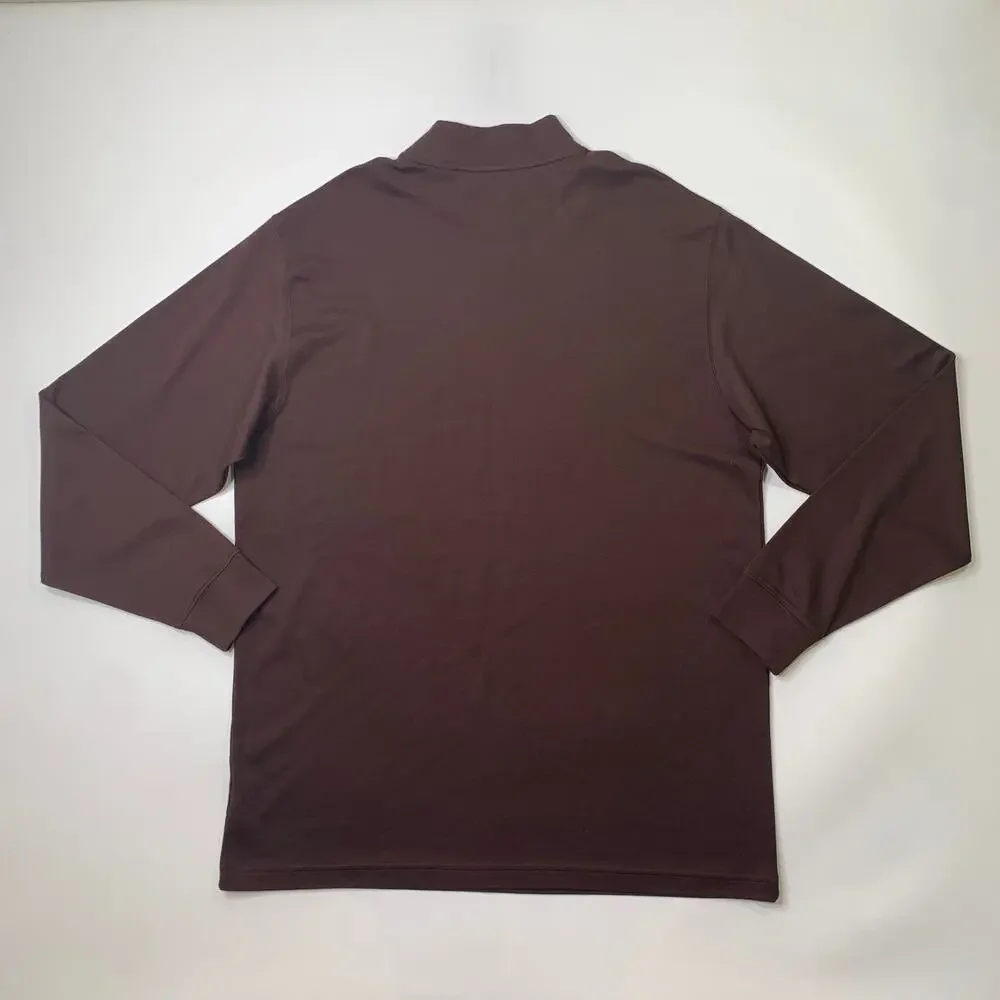 Turnbury Shirt Mens XL Extra Large Brown Pima Cotton Knit Mock Neck Long Sleeve